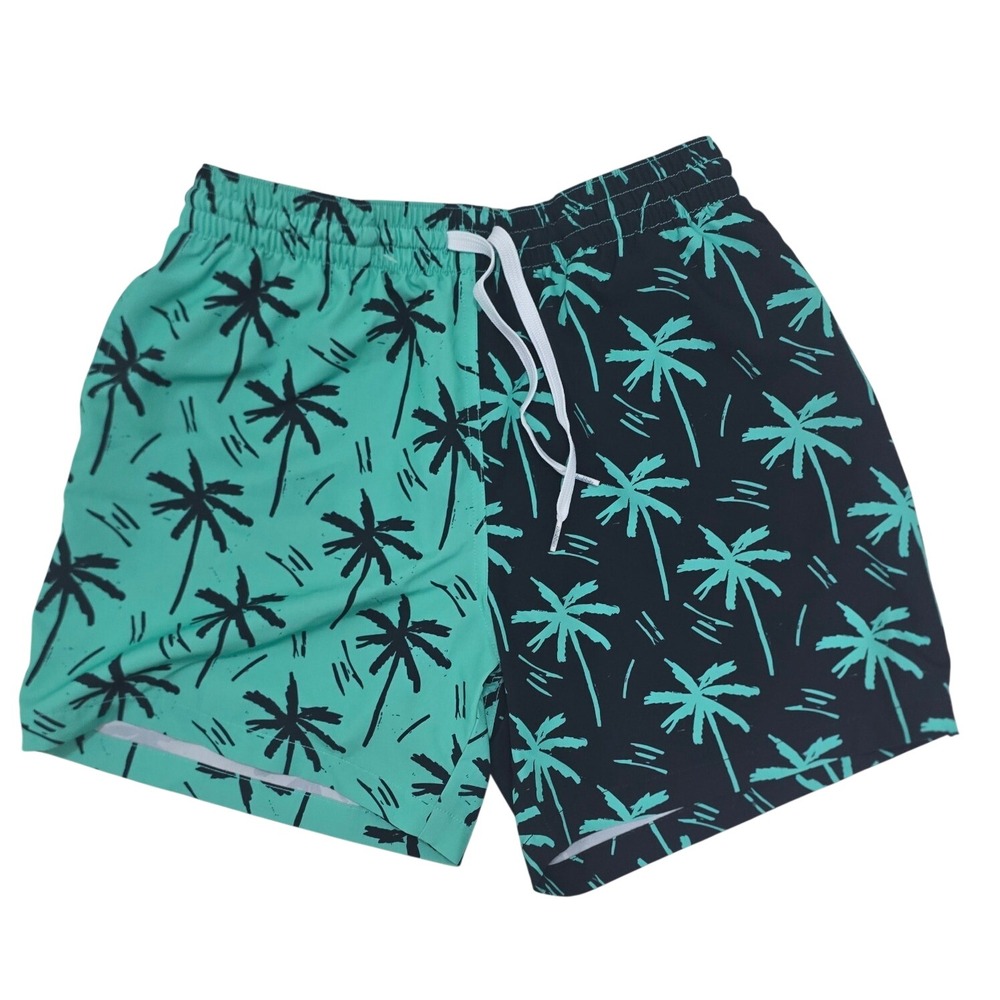 Chubbies Mens Swim Trunks Mint Black Palm Tree Split Design 5.5 Inch Inseam M